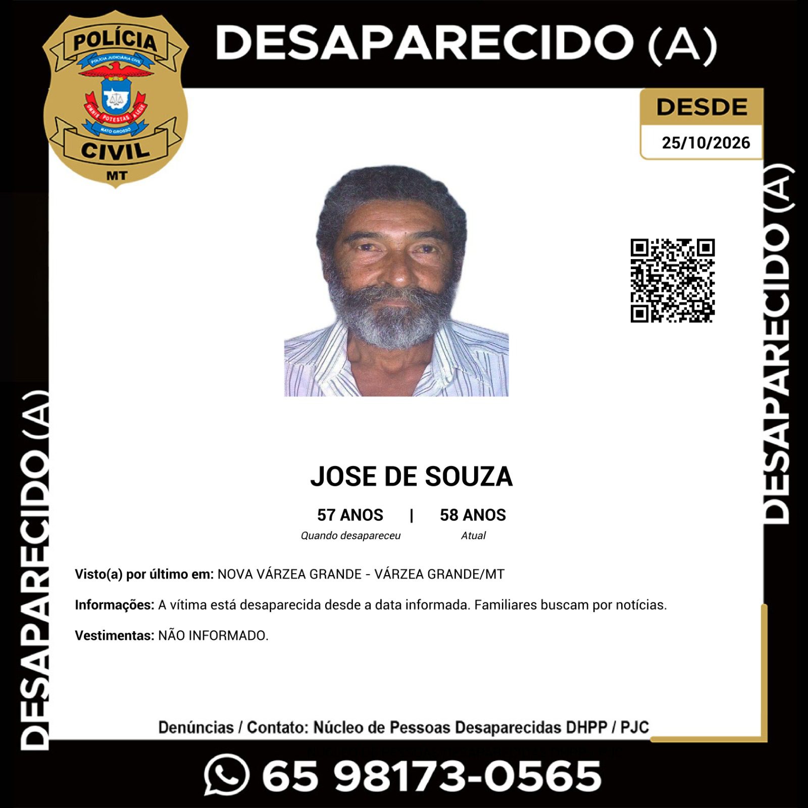 Família busca informações sobre homem desaparecido após deixar pronto-socorro em Várzea Grande