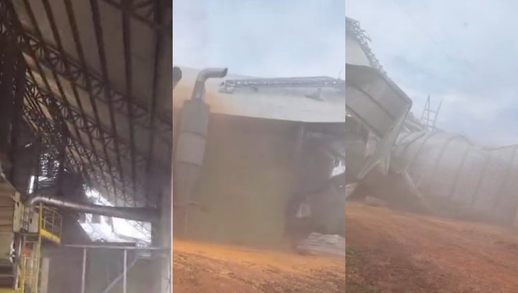 Rompimento de silo destrói armazém e atinge caminhões em Marcelândia
